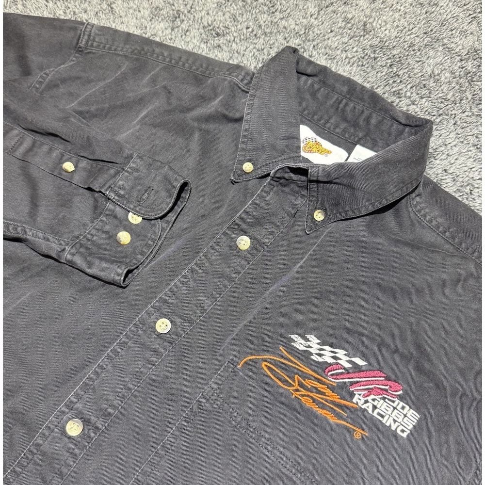 Vintage Tony Stewart Winners Circle NASCAR Black Button Long Sleeve Shirt Size L